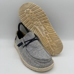 Women's Hey Dude Wendy Chambray White Blue Canvas Slip-On Comfort Shoes Size 8